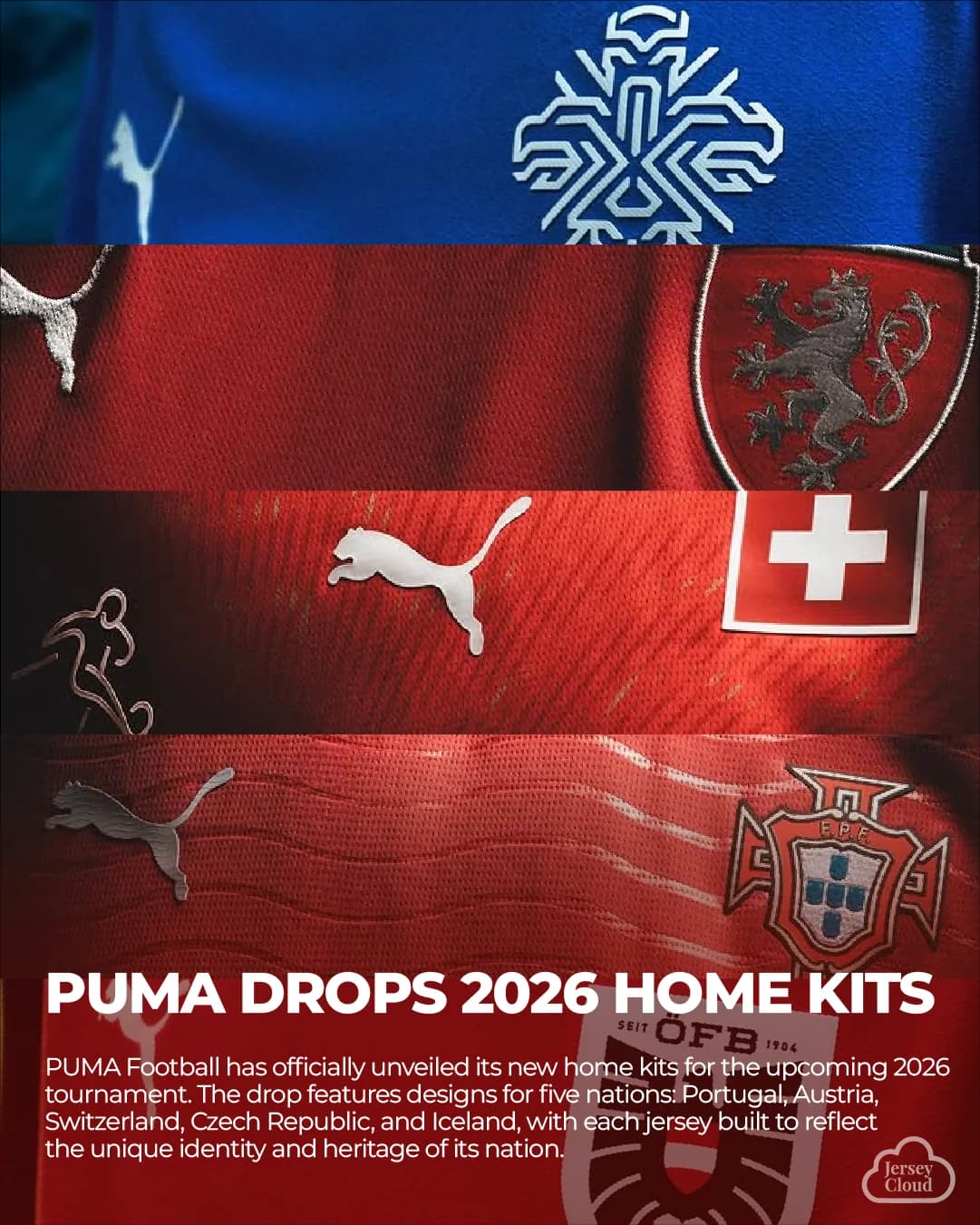 Jersey Cloud editorial post about Puma 2026 home kits
