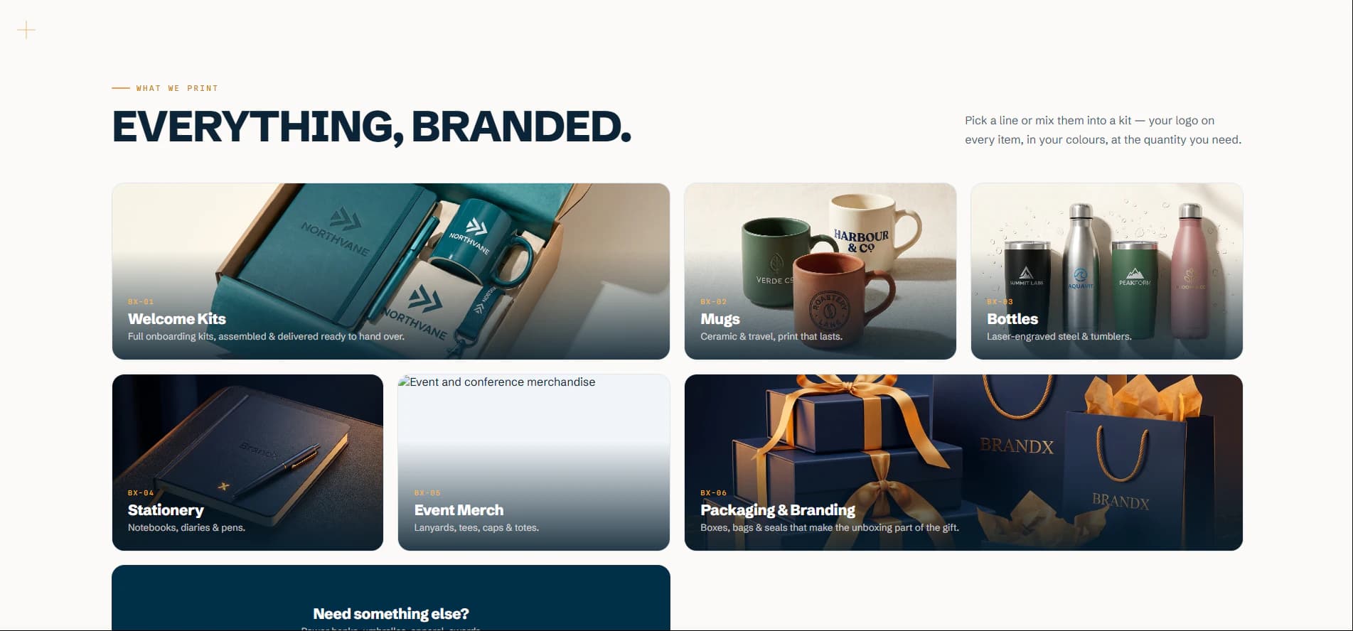 BrandX Promotions product range: welcome kits, mugs, bottles and branded packaging