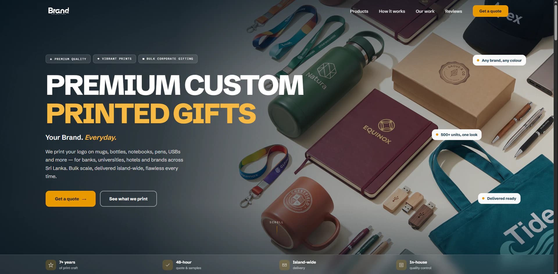 BrandX Promotions website hero presenting premium custom printed gifts